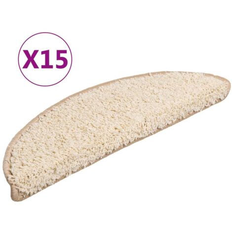 Tapis d'escalier 15 pièces 56 x 17 x 3 cm Crème Demi-rond (1/5)
