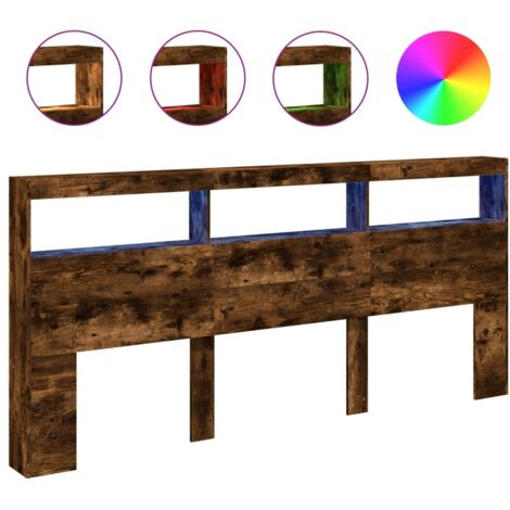 Armoire tête de lit avec LED chêne fumé 220x17x102 cm (1/5)