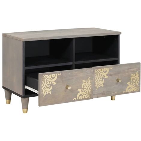 Meuble TV  Banc TV  Armoire TV Gris 70 x 33 x 46 cm Bois de mangue massif (1/5)