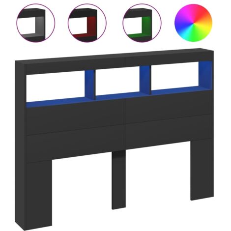Armoire tête de lit avec LED noir 140x17x102 cm (1/5)