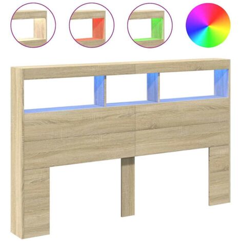Armoire tête de lit avec LED chêne sonoma 160x17x102 cm (1/5)