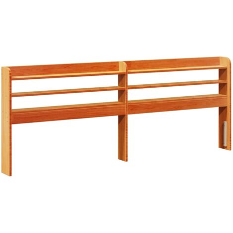 Tête de lit avec étagères marron cire 200 cm bois massif de pin (1/5)