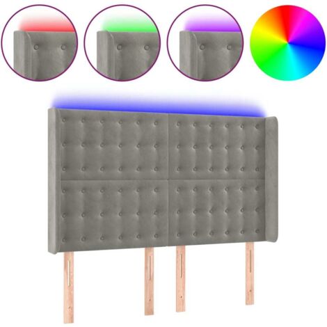 Tête de lit à LED Gris clair 147x16x118/128 cm Velours (1/5)