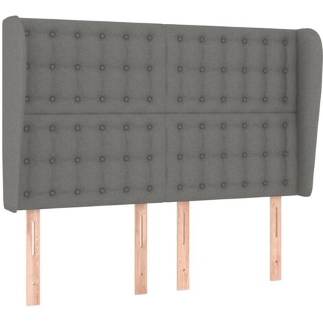 Tête de lit avec oreilles Gris foncé 147x23x118/128 cm Tissu (1/5)