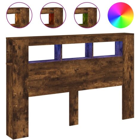 Tête de lit à LED chêne fumé 160x18,5x103,5cm bois d'ingénierie (1/5)
