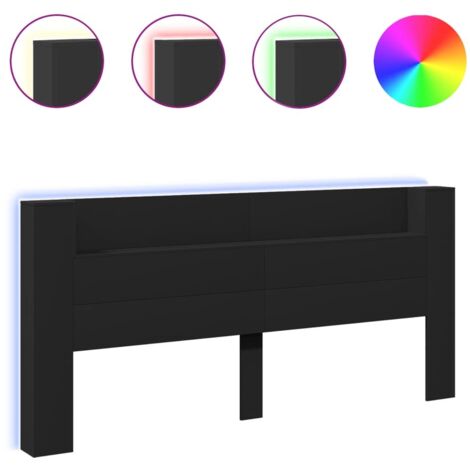 Armoire tête de lit avec LED noir 220x16,5x103,5 cm (1/5)