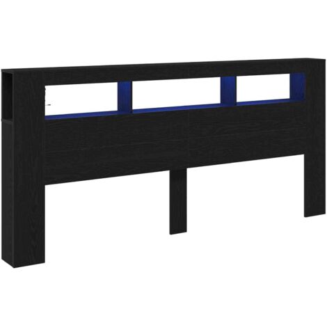 Tête de lit LED avec étagère Chêne noir 220 x 18,5 x 103,5 cm (1/5)
