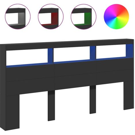 Armoire tête de lit avec LED noir 200x17x102 cm (1/5)