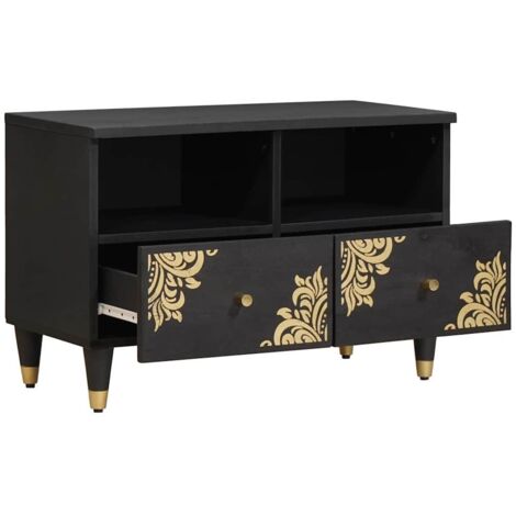 Meuble TV  Banc TV  Armoire TV Noir 70 x 33 x 46 cm Bois de mangue massif (1/5)