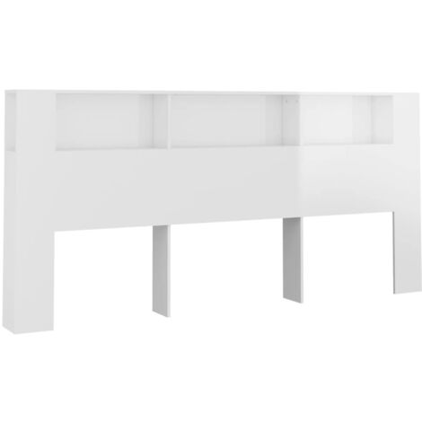 Armoire de tête de lit Blanc brillant 220x18,5x104,5 cm (1/5)