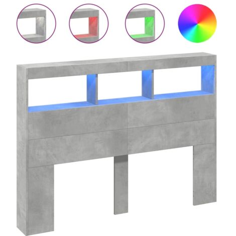 Armoire tête de lit avec LED gris béton 140x17x102 cm (1/5)