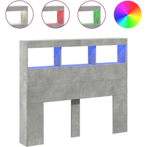 Armoire tête de lit avec LED gris béton 120x17x102 cm (1/5)