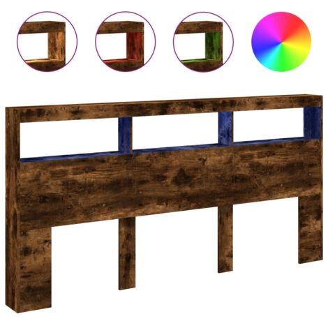 Armoire tête de lit avec LED chêne fumé 200x17x102 cm (1/5)