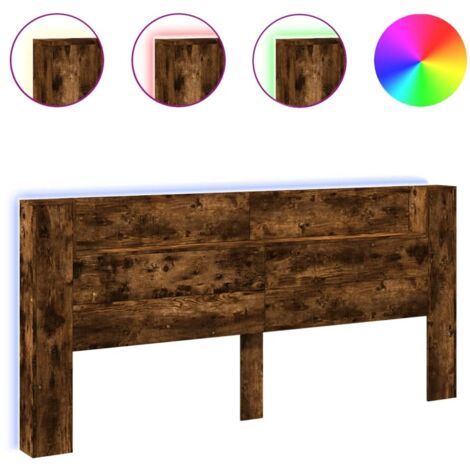 Armoire tête de lit avec LED chêne fumé 220x16,5x103,5 cm (1/5)