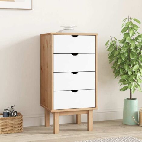 Commode OTTA marron et blanc 45x39x90 cm bois de pin massif - The Living Store (1/5)