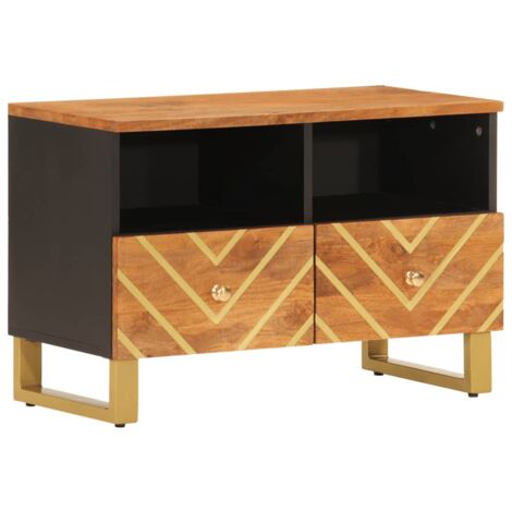 Meuble TV Banc TV Armoire TV marron et noir 70x33,5x46 cm bois massif de manguier (1/5)