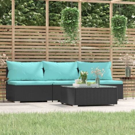 Salon de jardin 4 pcs,Mobilier de terrasse,Table et Chaise pour Relax avec coussins Noir Résine tressée -YZ171922 (1/5)