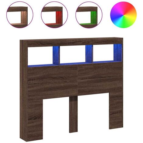 Armoire tête de lit avec LED chêne marron 120x17x102 cm (1/5)