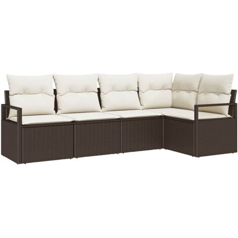 Ensemble de canapé de jardin 5 pcs Mobilier de jardin Marron et blanc polyrotin (1/5)