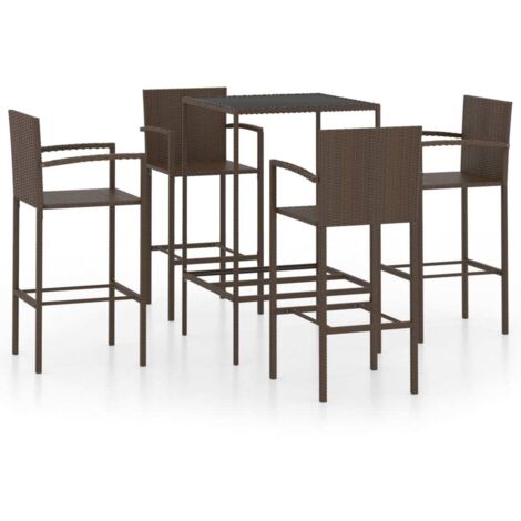 Ensemble de bar de jardin 5 pcs  Mobilier de jardin Résine tressée Marron (1/5)