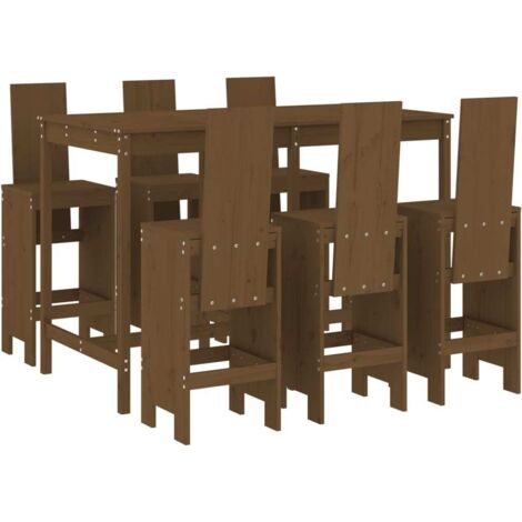 Ensemble de bar de jardin 7 pcs Mobilier de jardin marron miel bois de pin massif (1/5)