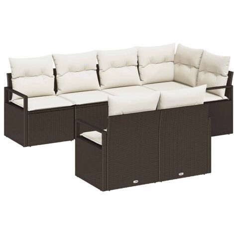 Ensemble de canapé de jardin 7 pcs Mobilier de jardin Marron et blanc polyrotin (1/5)