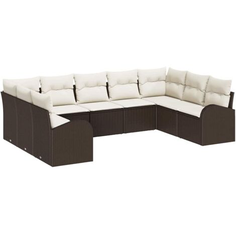 Ensemble de canapé de jardin 9 pcs Mobilier de jardin Marron et blanc polyrotin (1/5)