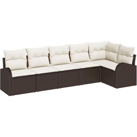 Ensemble de canapé de jardin 6 pcs Mobilier de jardin Marron et blanc polyrotin (1/5)