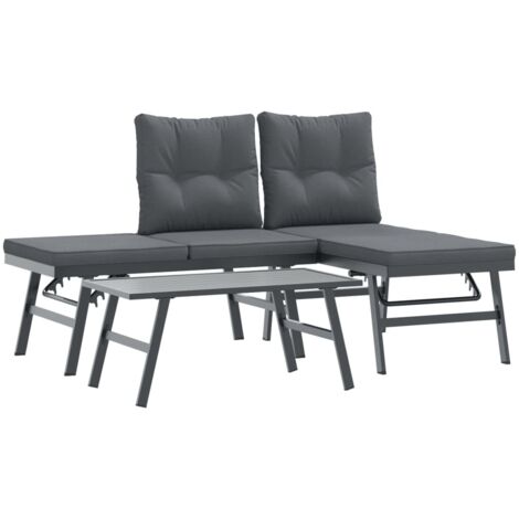 Ensemble de bancs de jardin avec coussins 3 pcs Mobilier de jardin noir (1/5)