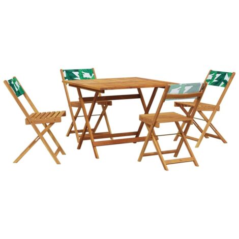 Ensemble à manger de jardin 5 pcs Mobilier de jardin motif de feuilles tissu bois (1/5)