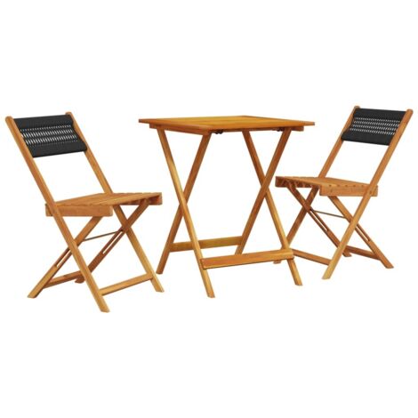 Ensemble de bistro 3 pcs Mobilier de jardin noir polypropylène et bois massif (1/5)