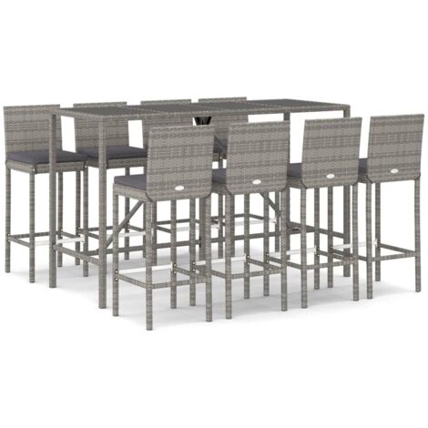 Ensemble de bar de jardin 9 pcs Mobilier de jardin avec coussins gris poly rotin (1/5)