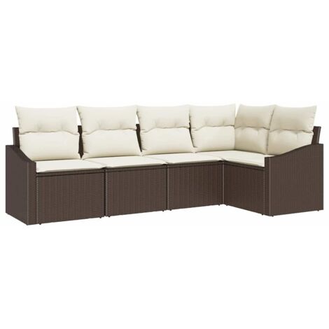 Ensemble de canapé de jardin 5 pcs Mobilier de jardin Marron et blanc polyrotin (1/5)