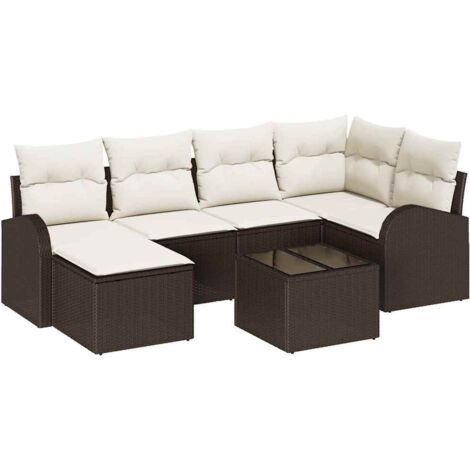 Ensemble de Canapés 7 pcs Mobilier de jardin Marron et blanc polyrotin (1/5)