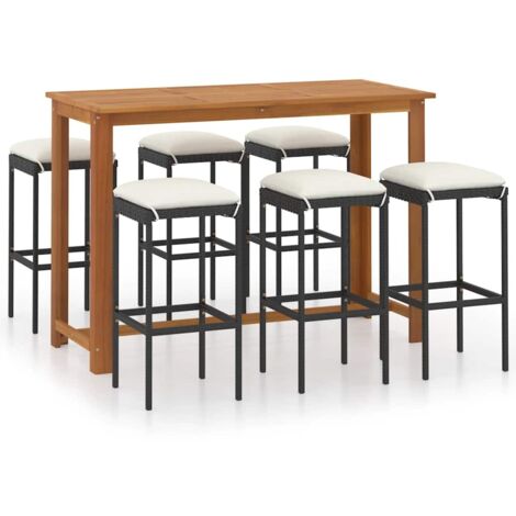 Ensemble de bar de jardin avec coussins 7 pcs Mobilier de jardin Noir (1/5)