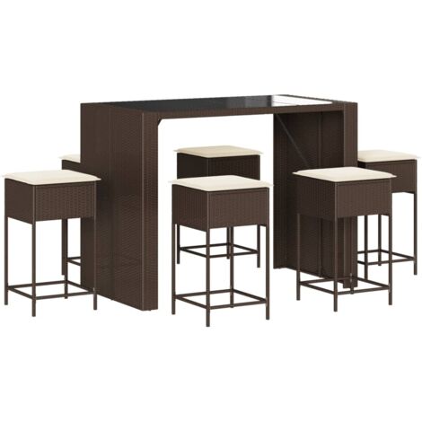 Ensemble de bar de jardin avec coussins 7 pcs Mobilier de jardin marron poly rotin (1/5)