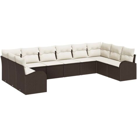 Ensemble de canapé de jardin 10 pcs Mobilier de jardin Marron et blanc polyrotin (1/5)