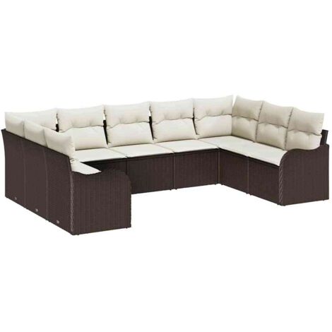 Ensemble de canapé de jardin 9 pcs Mobilier de jardin Marron et blanc polyrotin (1/5)