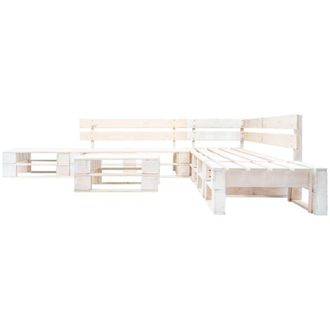 Salon de jardin palette 6 pcs Mobilier de jardin Bois Blanc (1/5)