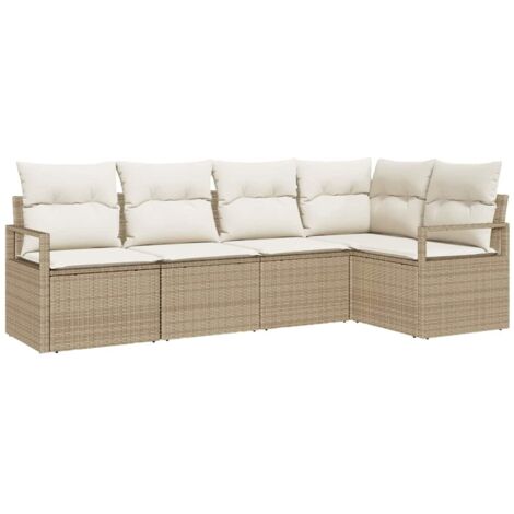 Ensemble de canapé de jardin 5 pcs Mobilier de jardin Beige et blanc polyrotin (1/5)