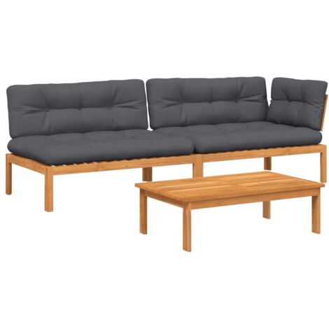 Salon palette de jardin avec coussins 3pcs Mobilier de jardin bois d'acacia massif (1/5)