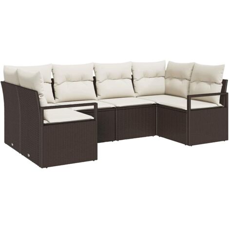 Ensemble de canapé de jardin 6 pcs Mobilier de jardin Marron et blanc polyrotin (1/5)
