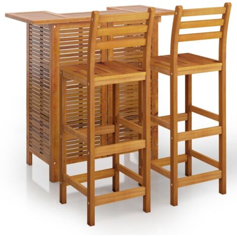 Ensemble de bar de jardin 3 pcs  Mobilier de jardin Bois d'acacia solide (1/5)