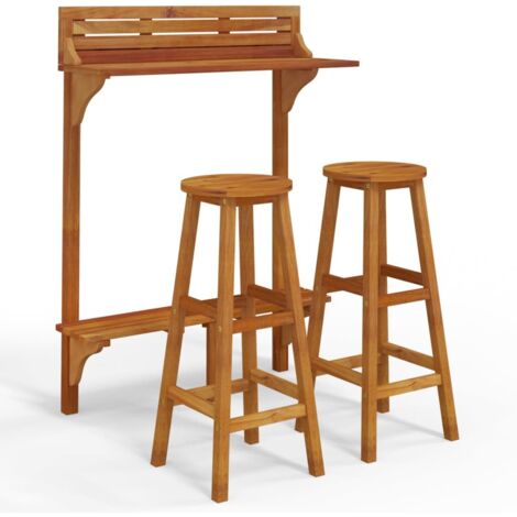 Ensemble de bar de balcon 3 pcs Mobilier de jardin Bois d'acacia massif (1/5)