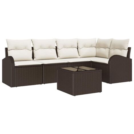 Ensemble de canapé de jardin 6 pcs Mobilier de jardin Marron et blanc polyrotin (1/5)