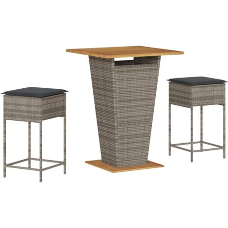 Ensemble de bar de jardin 3 pcs  Mobilier de jardin et coussins gris résine tressée (1/5)