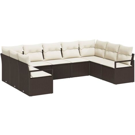 Ensemble de canapé de jardin 9 pcs Mobilier de jardin Marron et blanc polyrotin (1/5)