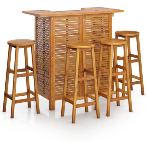 Ensemble de bar de jardin 5 pcs  Mobilier de jardin Bois d'acacia solide (1/5)