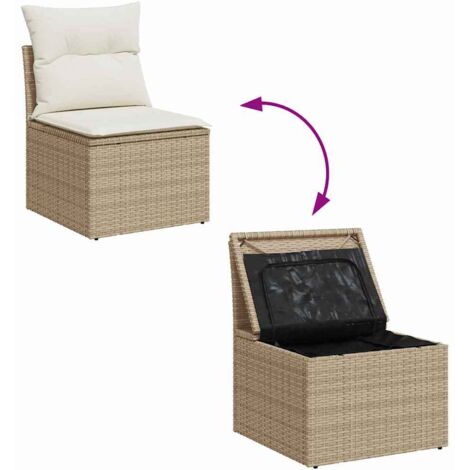 Ensemble de canapé de jardin 7 pcs Mobilier de jardin Beige et blanc polyrotin (1/5)