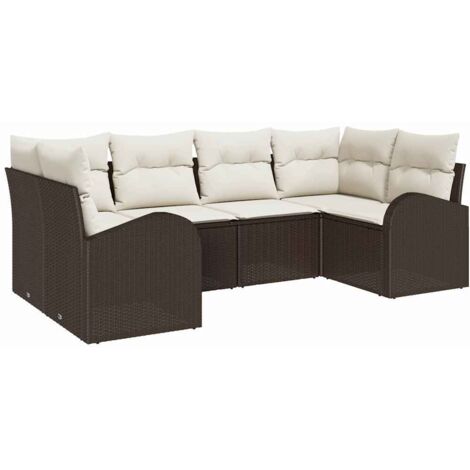 Ensemble de canapé de jardin 6 pcs Mobilier de jardin Marron et blanc polyrotin (1/5)